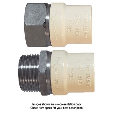 302-437 LEGEND VALVE CPVC TRANSITION FITTING 1 1/2"  MIP CPVC  STAINLESS STEEL 